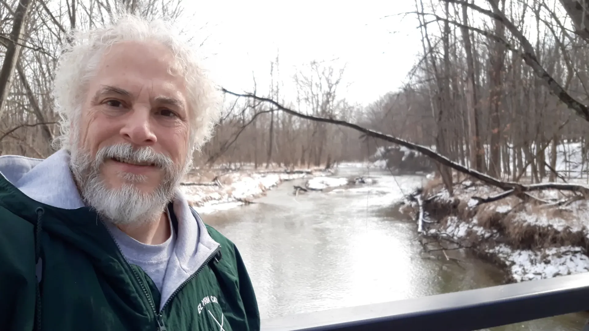 Mike Haszto by a snowy creek